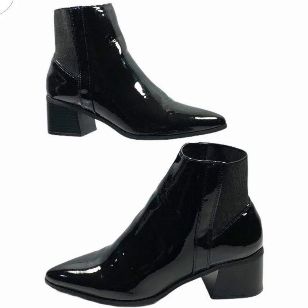 Forever21 black patent leather boots ankle heeled 10